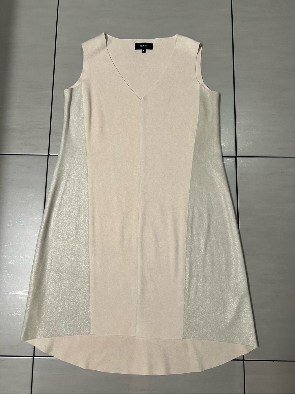 MAAC London Sleeveless V-Neck Colorblock Shift Dress, Ivory White Size Small